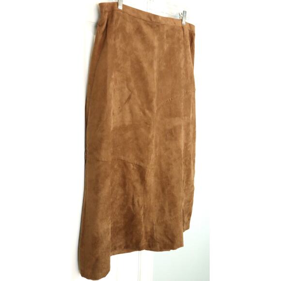 NWT Vintage 90s Y2k Napa Valley Tan Brown Microsuede Long Midi Skirt Plus 18W - Picture 3 of 8